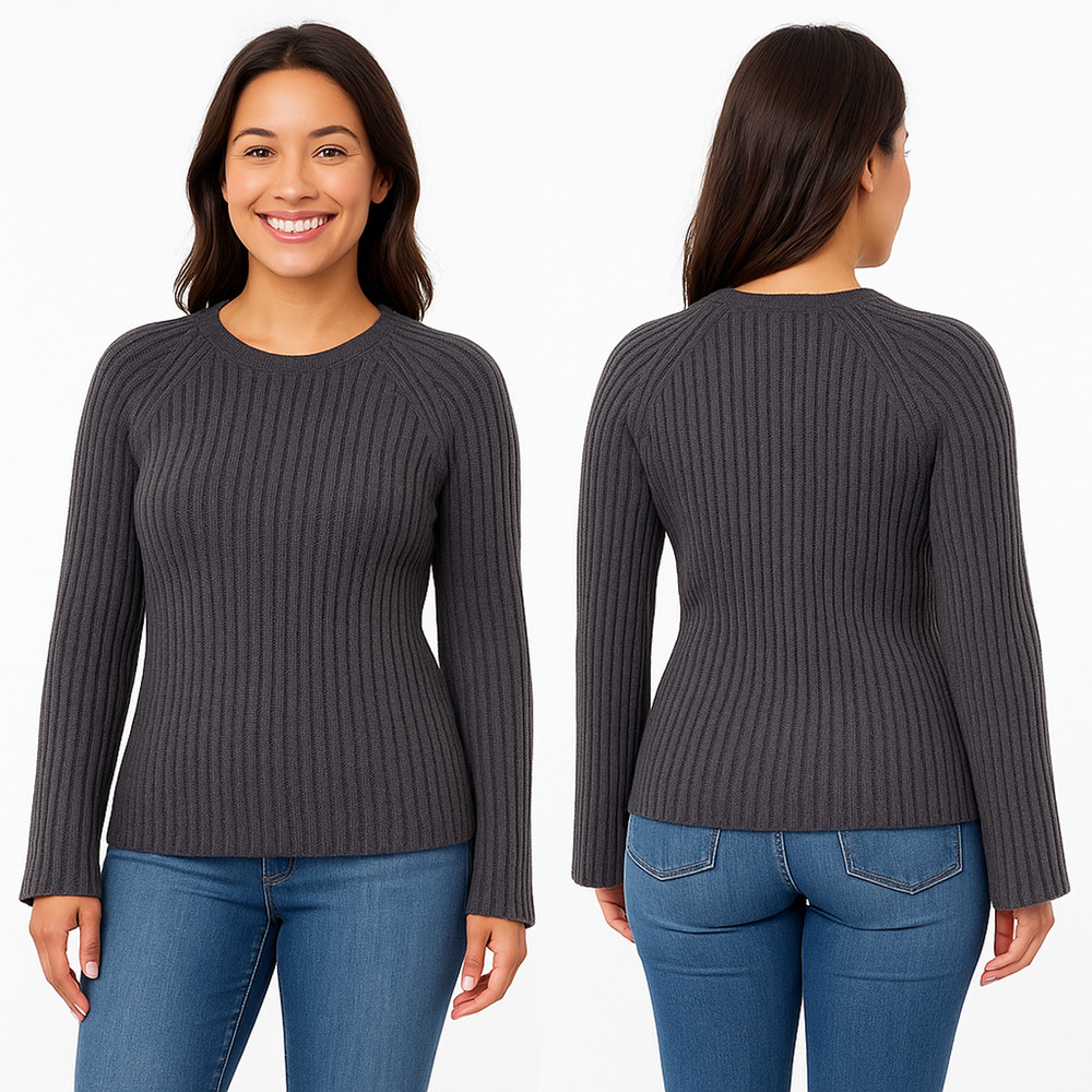 NWT Fever Bell Sleeve Ribbed Knit Sweater Gray Small